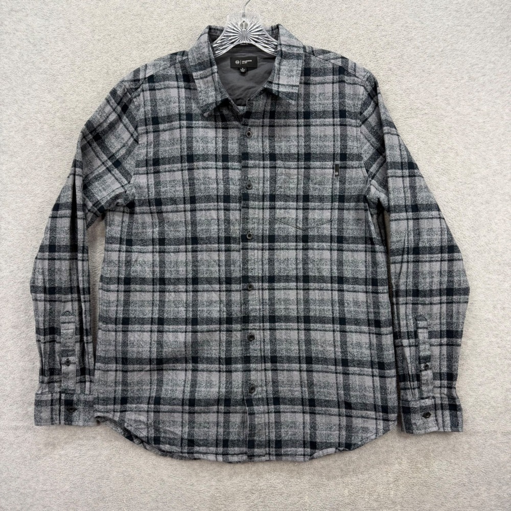 AG Adriano Goldschmied Flannel Shirt Mens Large Grey Black Plaid Camp Lumberjack